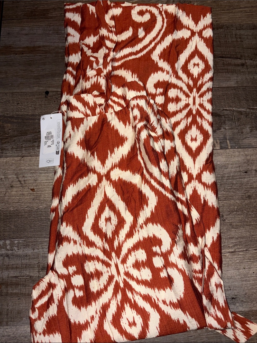 H&M Rust and White Wide Leg Pants with Ikat Print